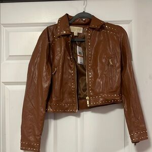 Michael Kors Tan Leather Jacket with Gold Studs